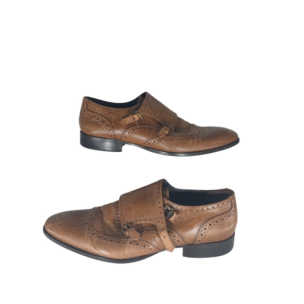 Giorgio Brutini Double Monk Strap Shoes 9.5M Tan Leather Wingtip Brogue X474